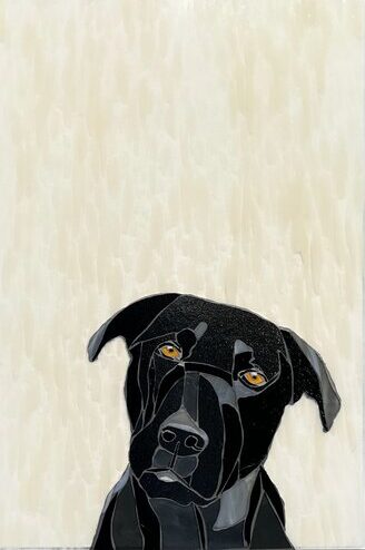 whimsical glass mosaic of a labrador retriever