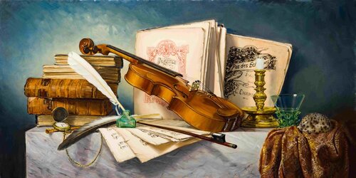 musical themed still life painting
