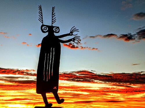 shaman sculpture made from salvaged steel