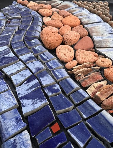 mixed media mosaic of a river