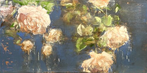 floral painting in oil and encaustic