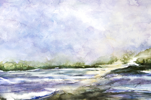 winter landscape scene painted in watercolor