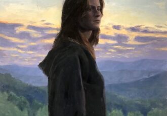 oil painting young woman in a mountain setting