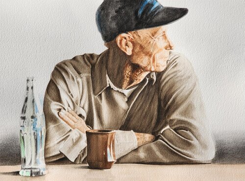 watercolor painting of a pensive man