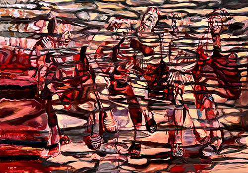 abstracted figurative painting of bodies in water