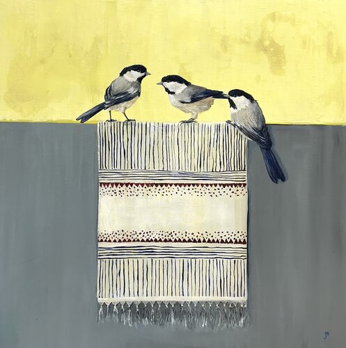 acrylic painting of three little birds