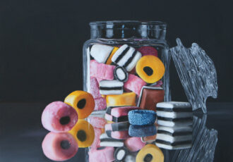 realistic oil painting of licorice allsorts