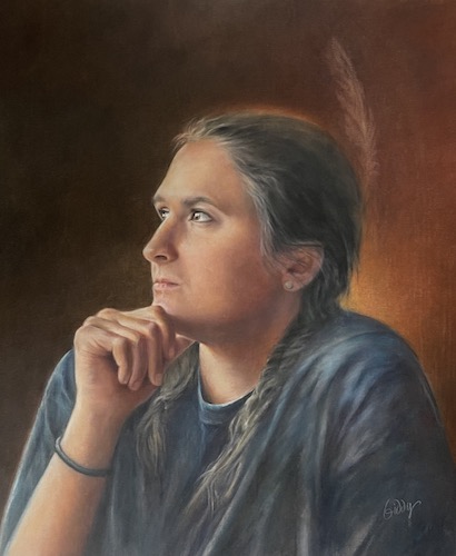 color pencil portrait of a young person in contemplation