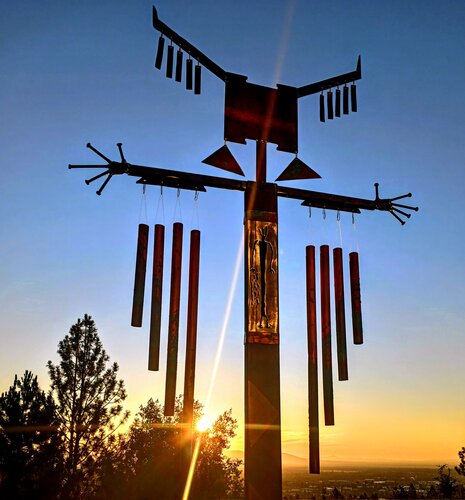 shaman sculpture made from repurposed steel and copper