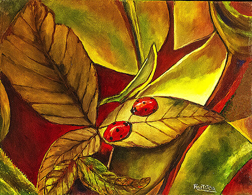 whimsical oil painting of ladybug friends