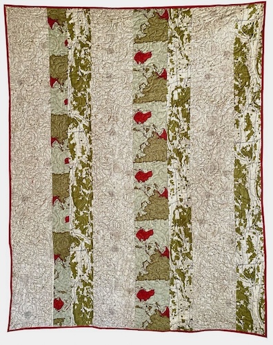 textile art based on a map theme