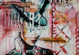 bold mixed media abstract figurative painting