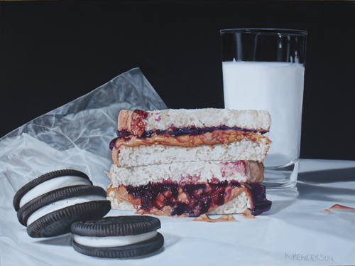 painting of peanut butter and jelly sandwich in still life