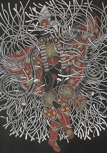 mezzotint print of Native American traditional dancer