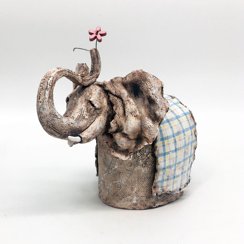 Handbuilt ceramic elephant sculpture by Mary Means