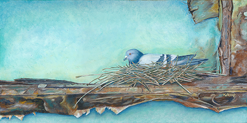painting of a bird sitting on her nest