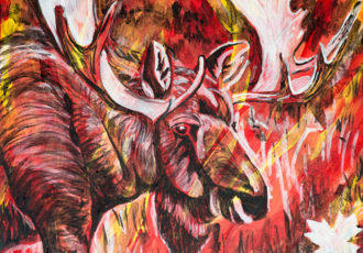 "Moose, Celebrate Canada Series" acrylic, 12" x 12" by Yvette Cuthbert. See her work at www.ArtsyShark.com