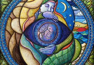 ink and acrylic drawing of Mother Earth