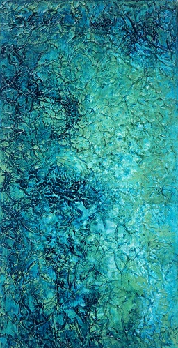 abstract painting in blues and green