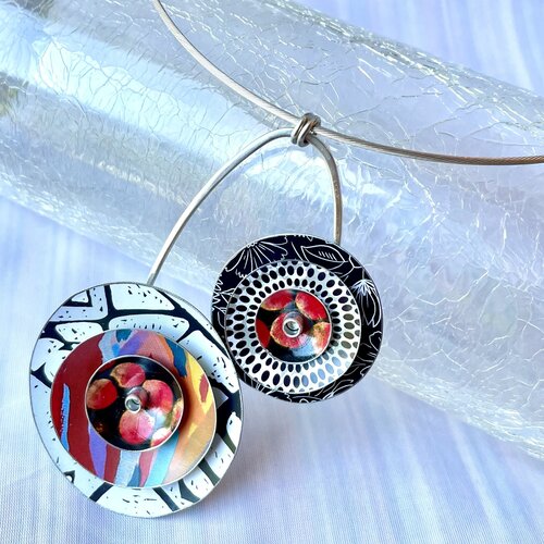 upcycled tin collage pendant necklace