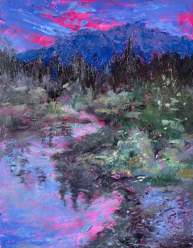 vibrant oil painting of a night landscape