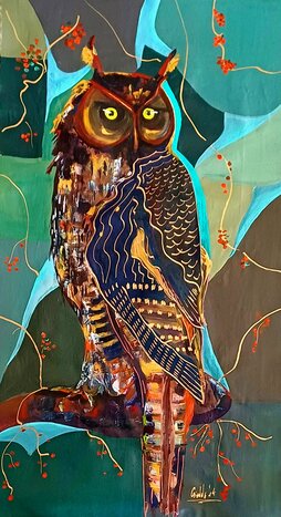 colorful acrylic painting of an owl