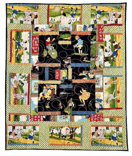 Dick and Jane themed fabric collage quilt