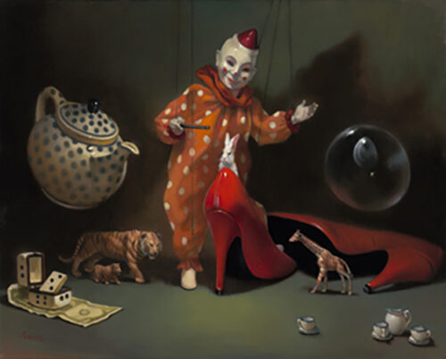 oil painting of a still life with marionette