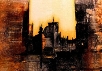 abstract landscape painting in dark colors