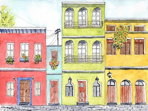 watercolor painting of Old San Juan