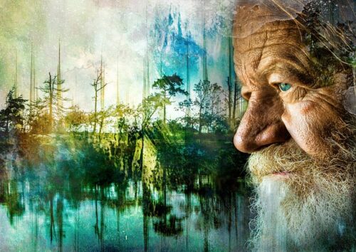 an older artist with his work