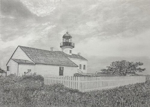 pencil drawing of Old Point Loma Lighthouse