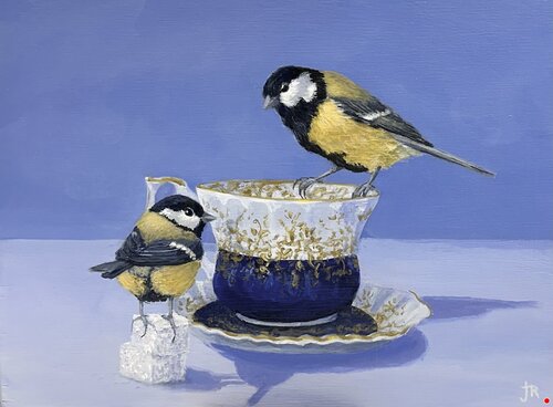 charming painting of birds and a teacup