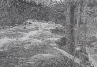 pencil drawing of a mountain path