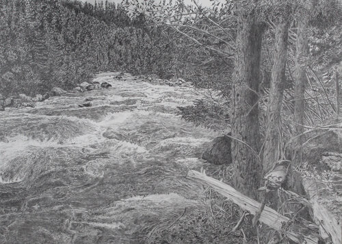 pencil drawing of a mountain path