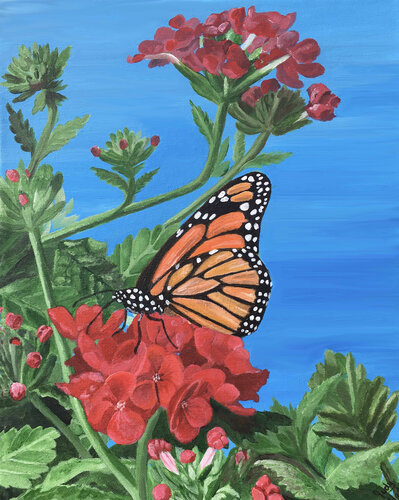 painting of a monarch butterfly on a flower