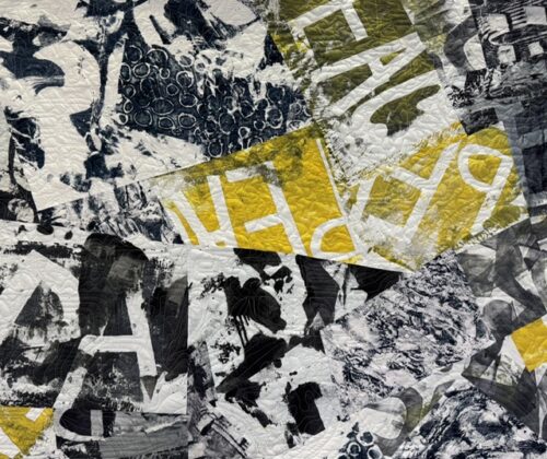 graffiti-like art quilt about peace