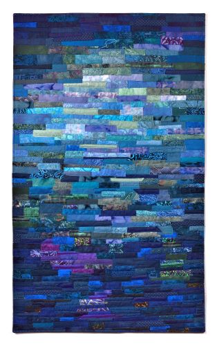 textile collage handmade in soft blues