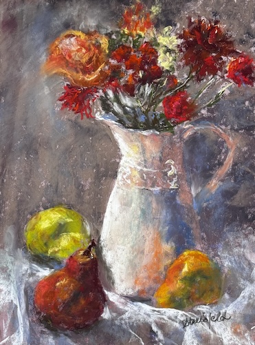 classical still life painting in pastel