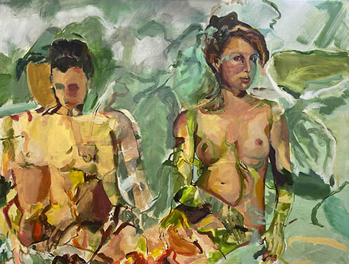 Figurative abstract painting of three women