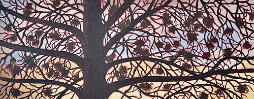 oil painting of a pine tree a sunrise