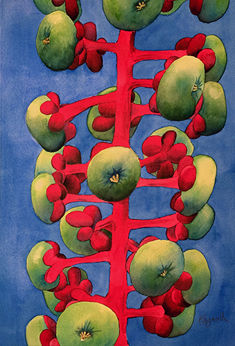 watercolor painting of a pokeberry plant