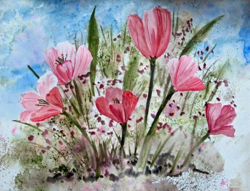 watercolor painting of blooming flowers