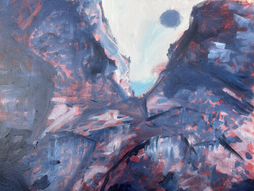 oil painting semi-abstract mountain landscape