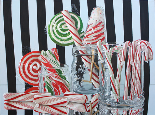 hyperrealistic oil painting of lollipops