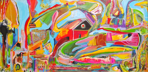 bold and colorful abstract landscape art