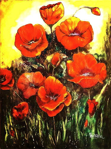 oil painting of red poppies