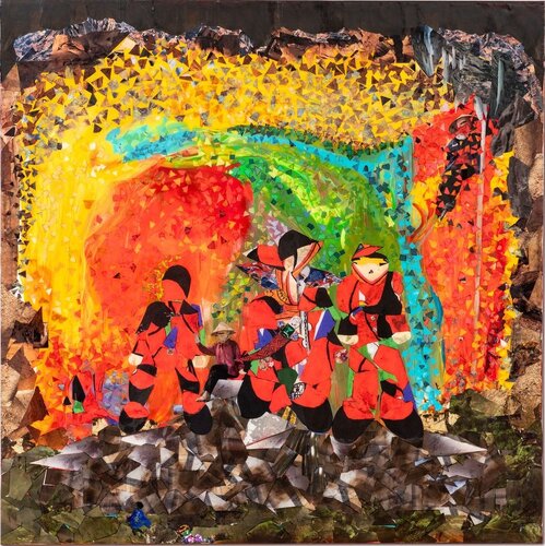 colorful figurative mixed media collage art