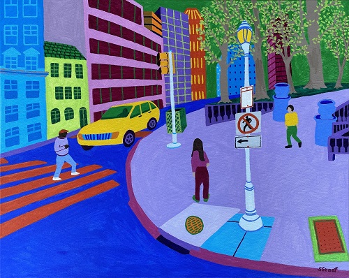painting of Rittenhouse Square in bright colors