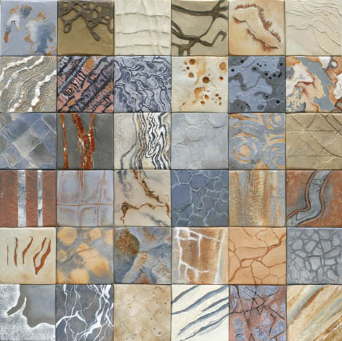 textured patterned acrylic painting in a tile format